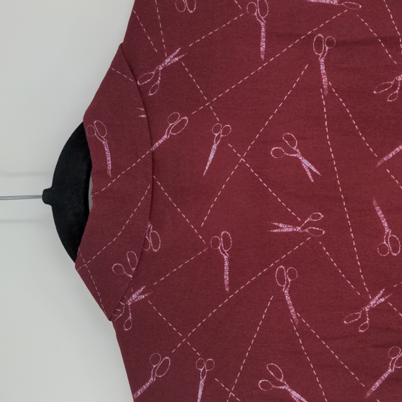 Modcloth A Cut Above Average Shirt Dress Size 12 Burgundy Scissors Hair Stylist‎ - Picture 15 of 16